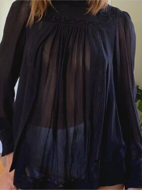 Isabel Marant Black Embroidered Silk Mock-neck Top